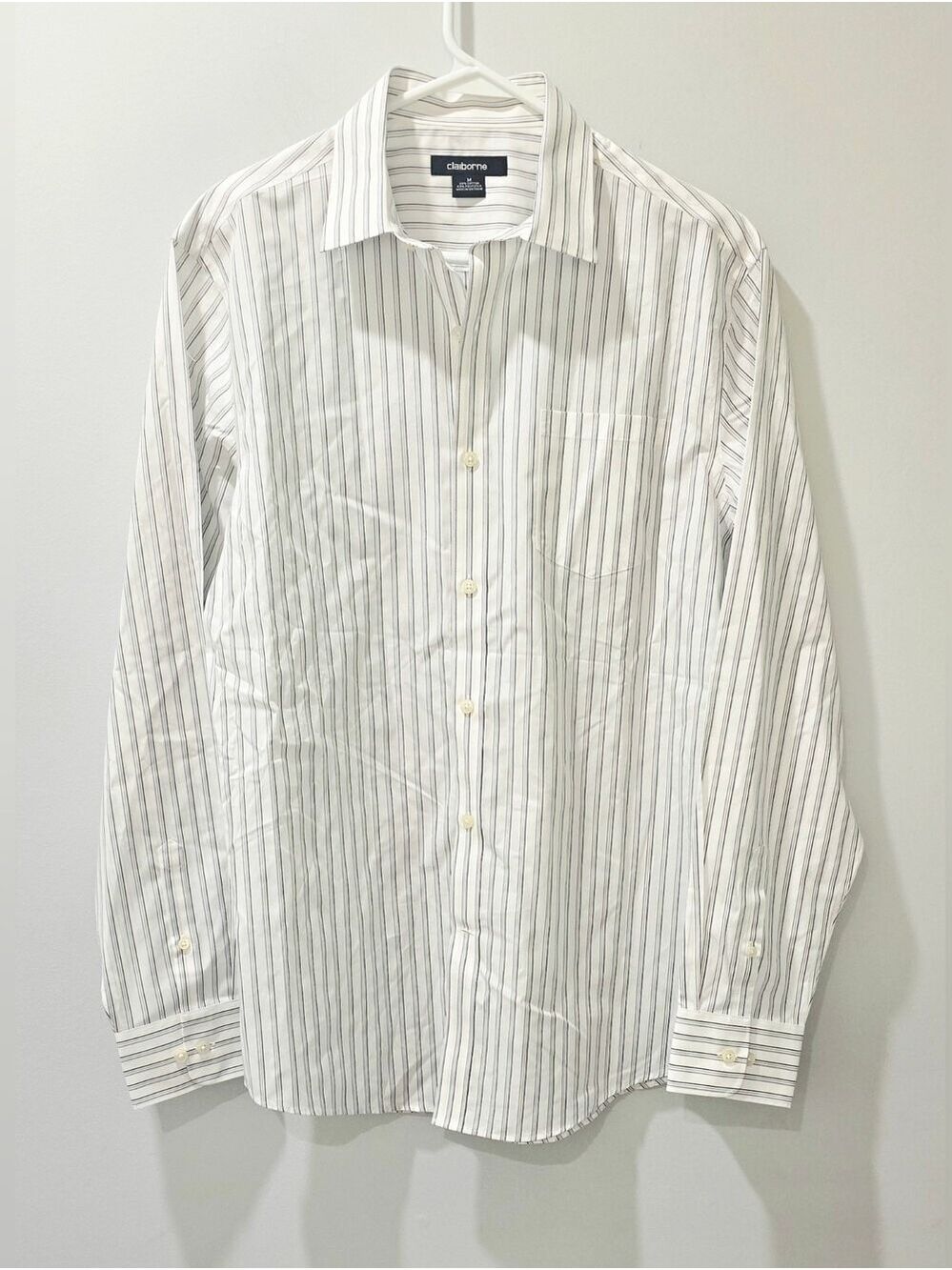 NEW! Claiborne Men's Pinstripe Long-Sleeve Button-Up Dress Shirt Size M